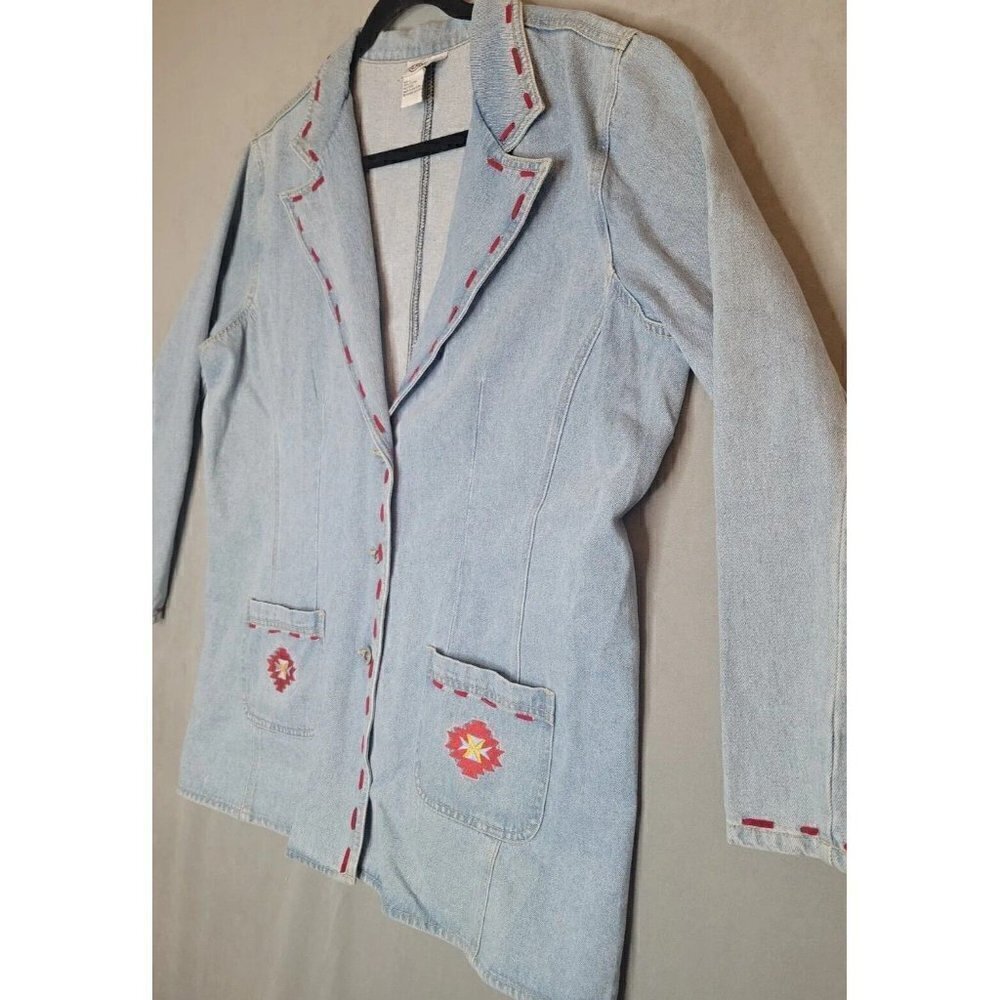 Cervelle Vintage Women's Denim Jacket Size L Blue Jean Blazer Southwestern Aztec - Picture 2 of 12